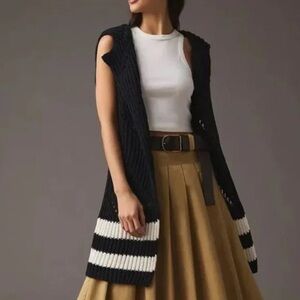 Anthropologie Maeve Striped Sleeveless Sweater Duster XS/S | Chunky Navy Knit